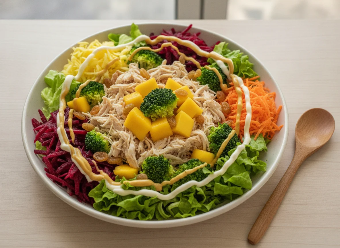 Salada de Frango Desfiado com Manga e Brócolis photo