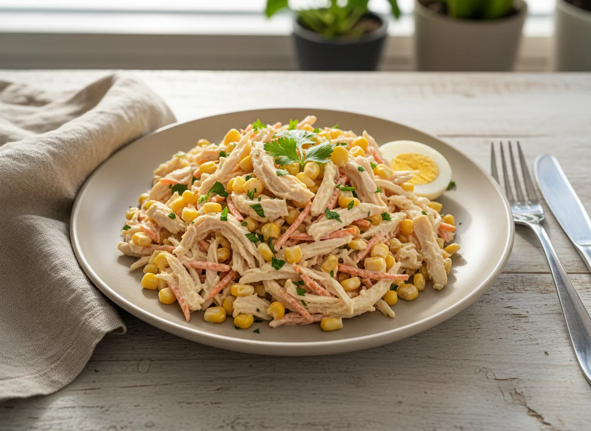 Salada de frango desfiado com milho e cenoura photo