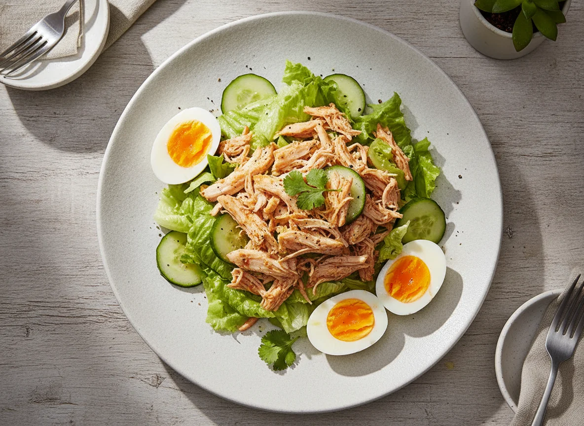 Salada de Frango Desfiado com Ovo e Alface photo