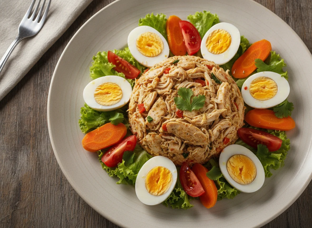 Salada de Frango Desfiado com Ovo e Legumes photo