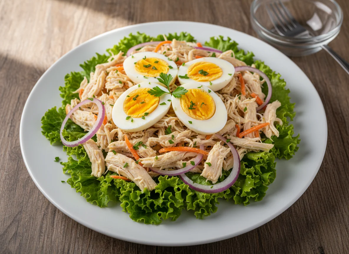 Salada de frango desfiado com ovo photo
