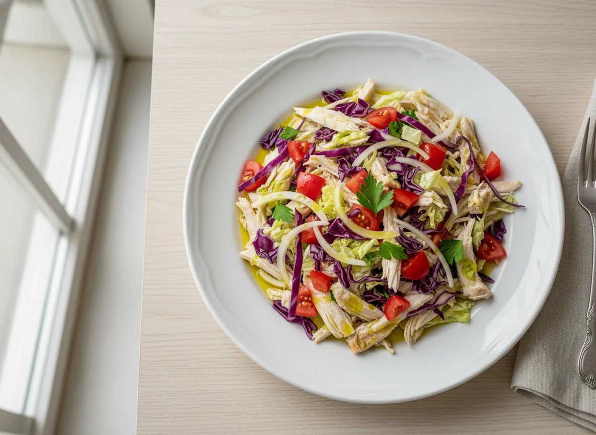 Salada de Frango Desfiado com Repolho e Tomate photo