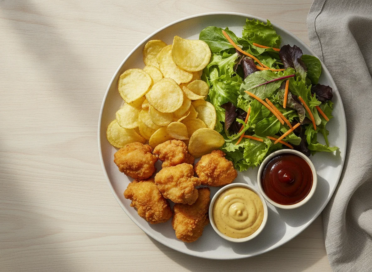 Salada de Frango Empanado com Batata Chips e Molhos photo