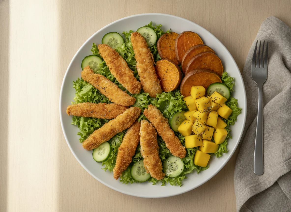 Salada de Frango Empanado com Manga e Batata Doce photo