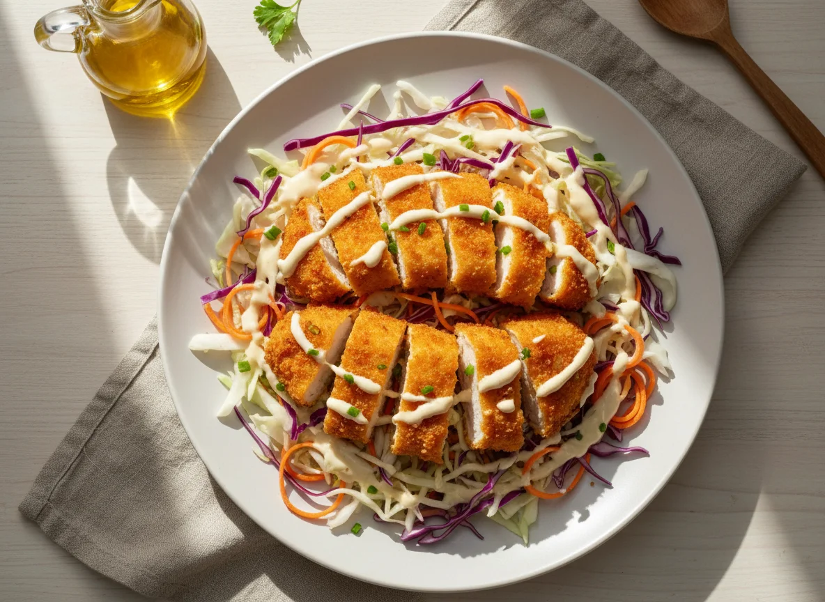 Salada de frango empanado com repolho e cenoura photo