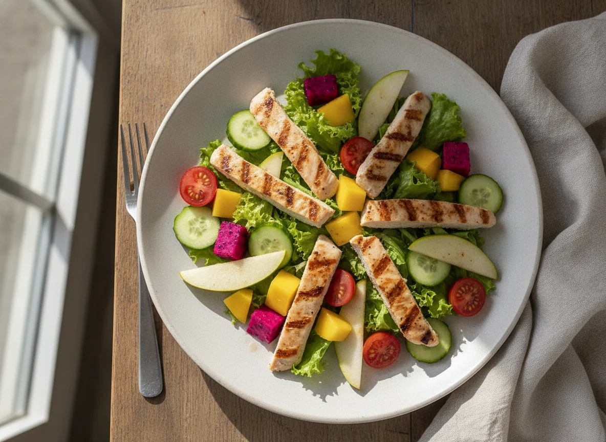 Salada de Frango Grelhado com Frutas e Legumes photo