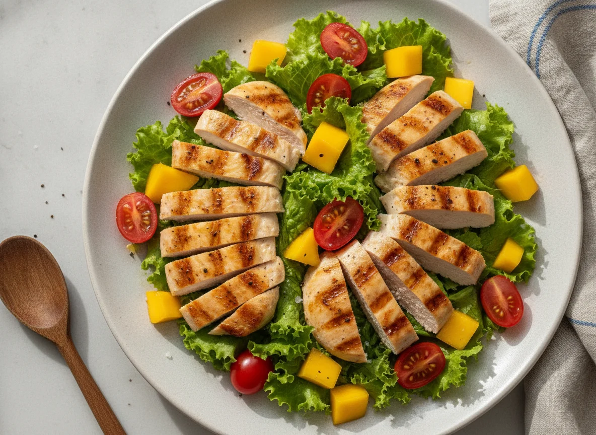 Salada de Frango Grelhado com Manga e Tomate photo