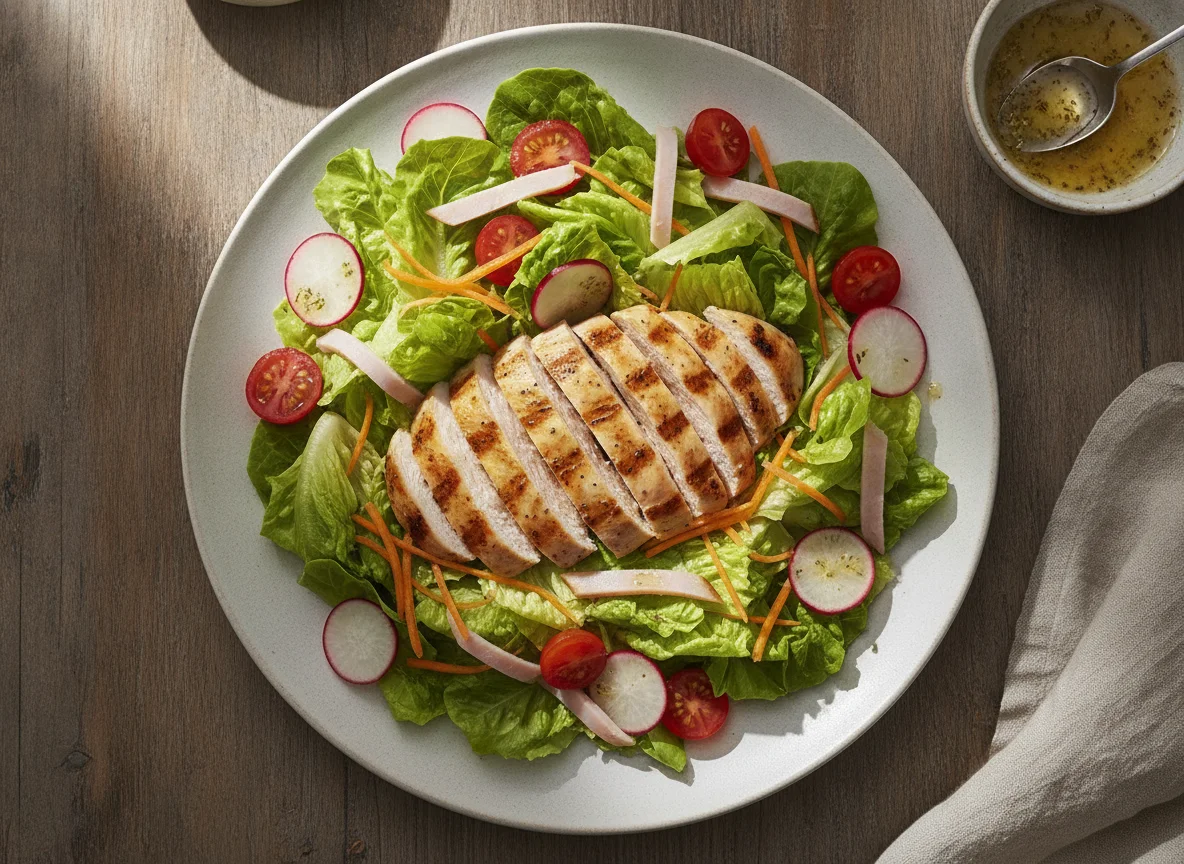 Salada de Frango Grelhado com Rabanete e Tomate Cereja photo