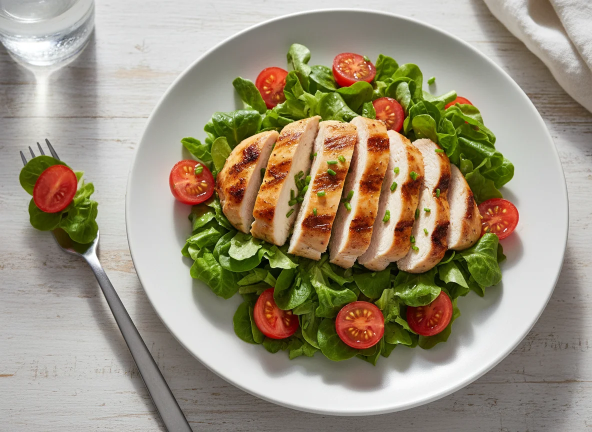 Salada de frango grelhado com tomate cereja photo
