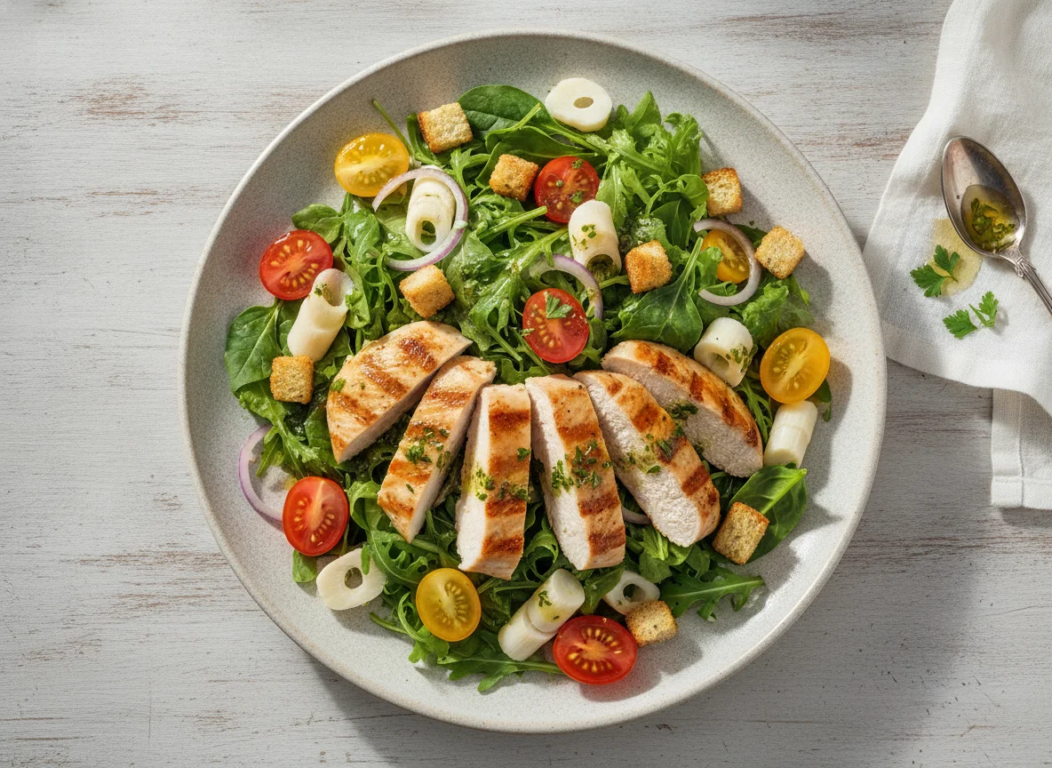 Salada de Frango Grelhado com Tomate Cereja e Palmito photo