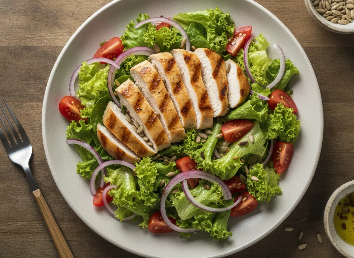 Salada de Frango Grelhado com Tomate e Sementes photo