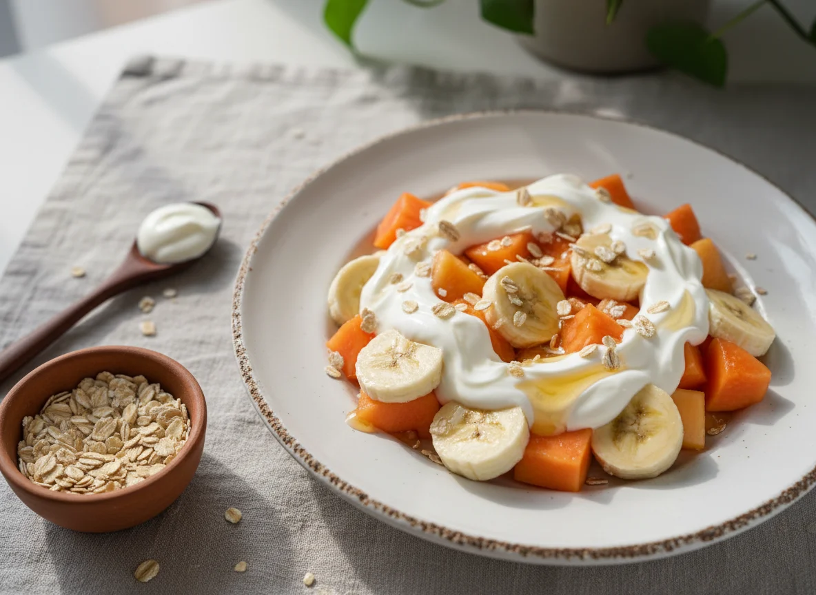 Salada de fruta com iogurte e aveia photo