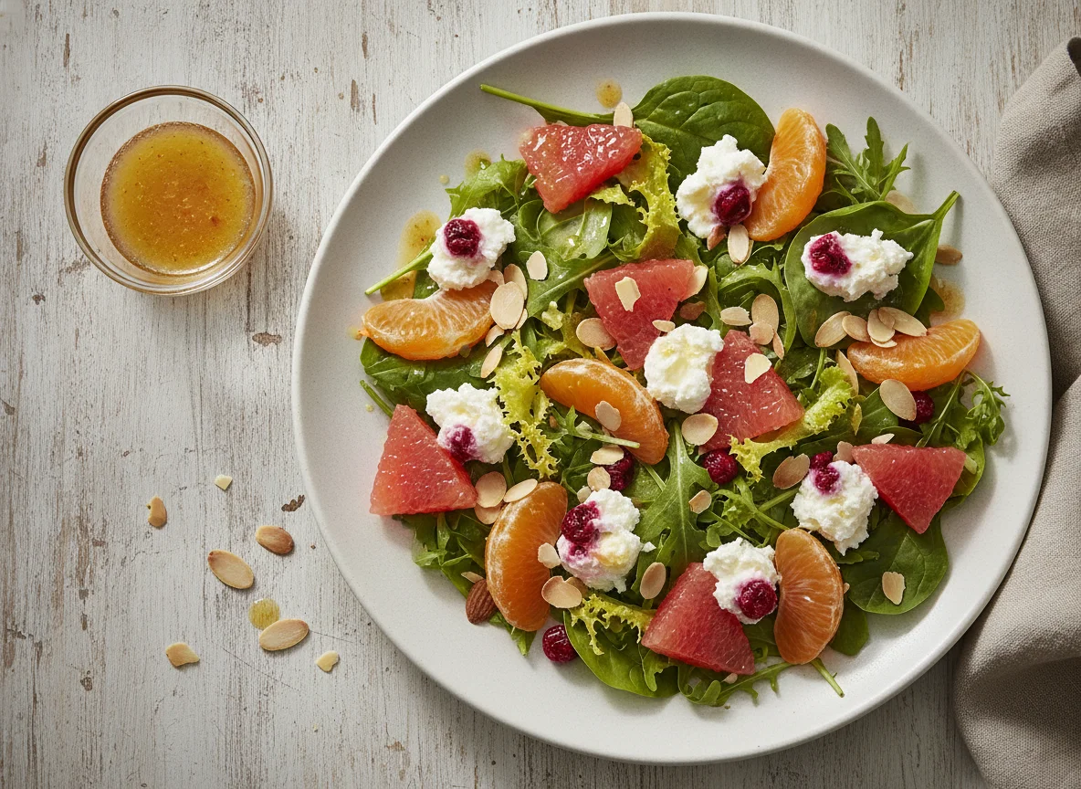 Salada de Frutas Cítricas com Queijo e Amêndoas photo
