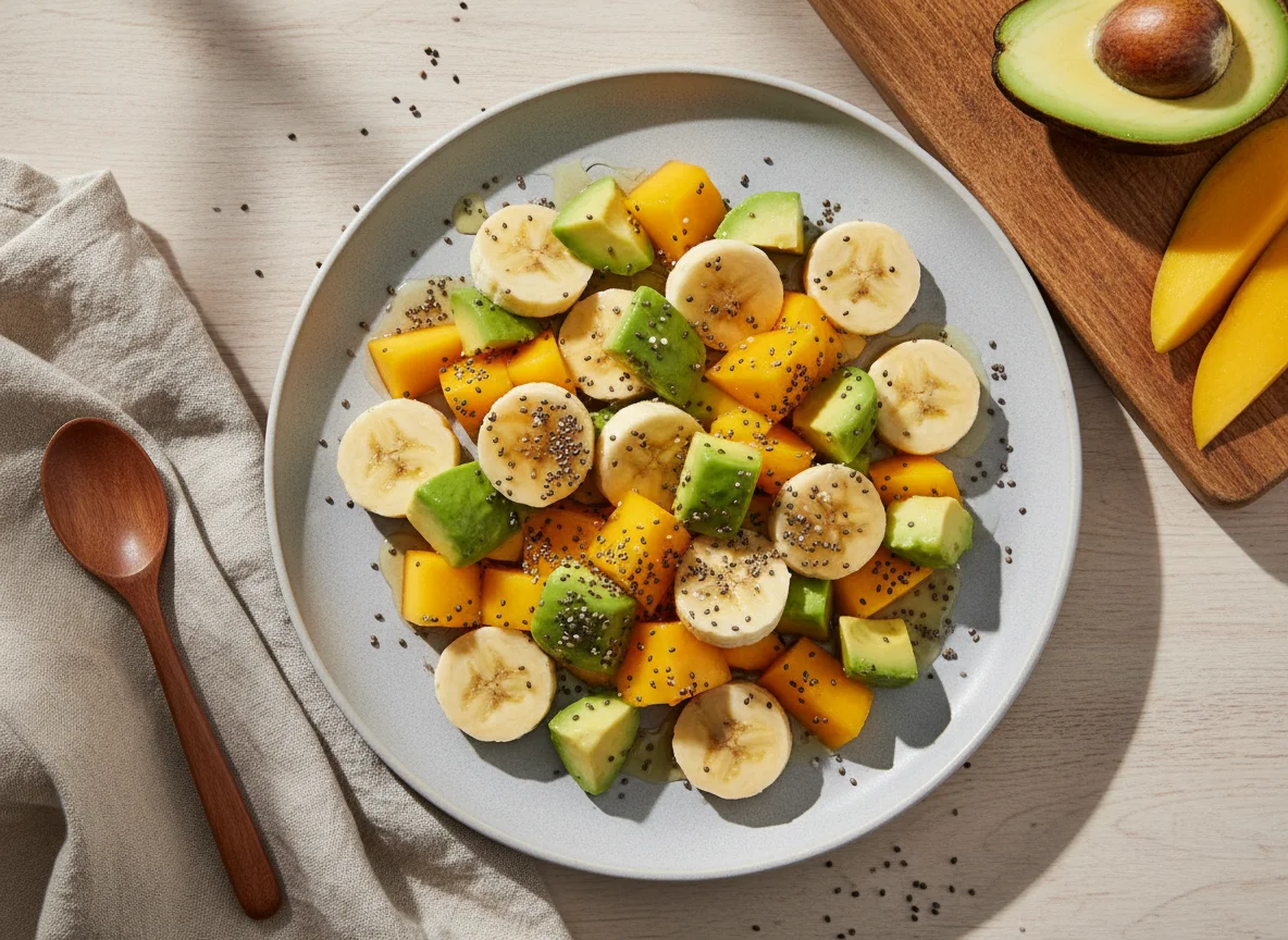 Salada de frutas com abacate e chia photo