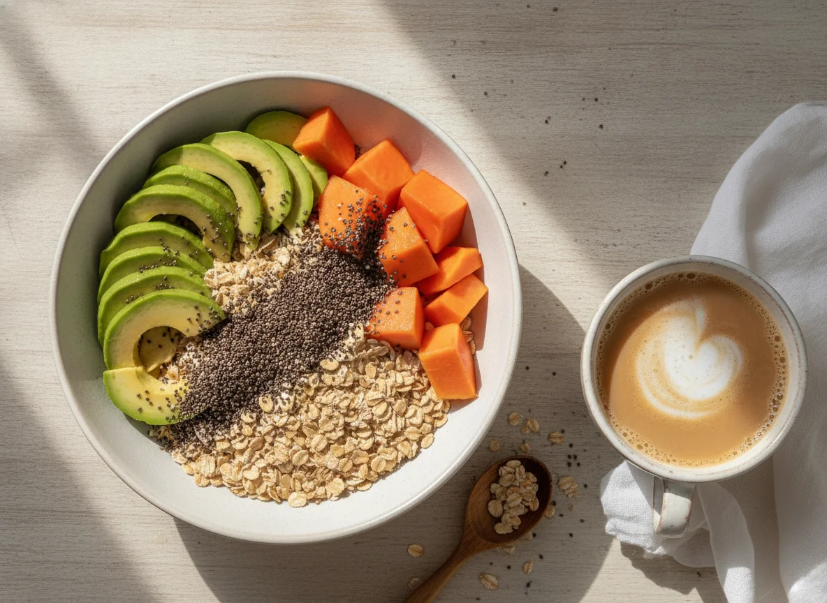 Salada de Frutas com Aveia e Café com Leite photo