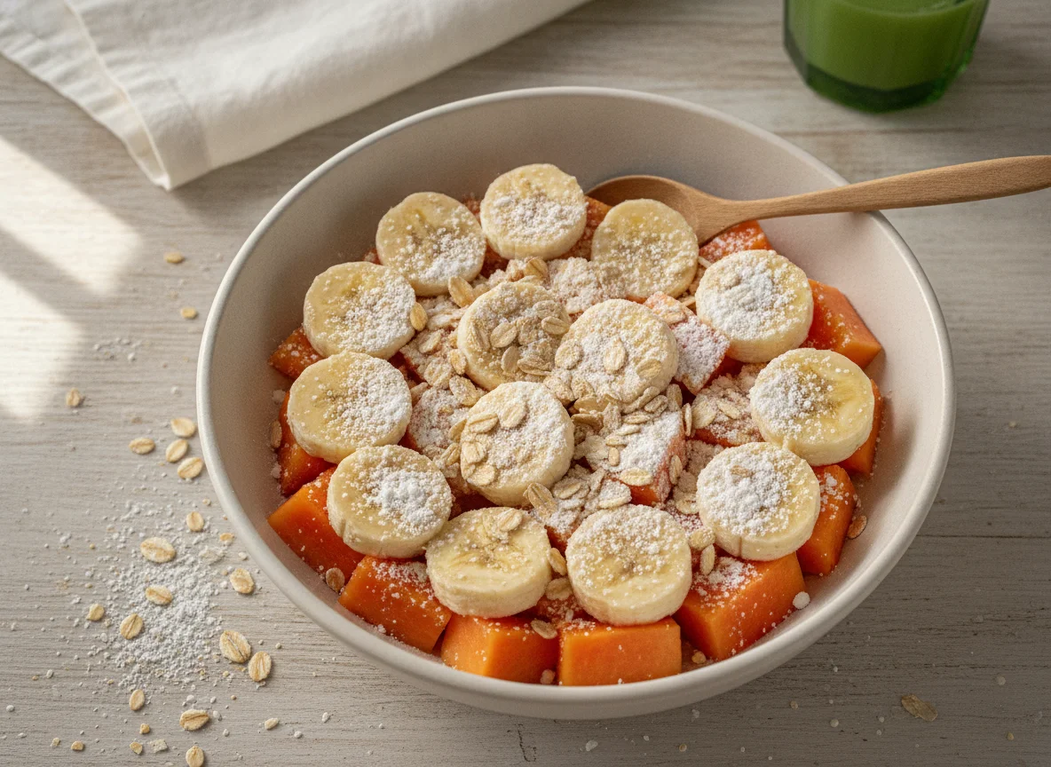 Salada de frutas com aveia e leite em pó photo