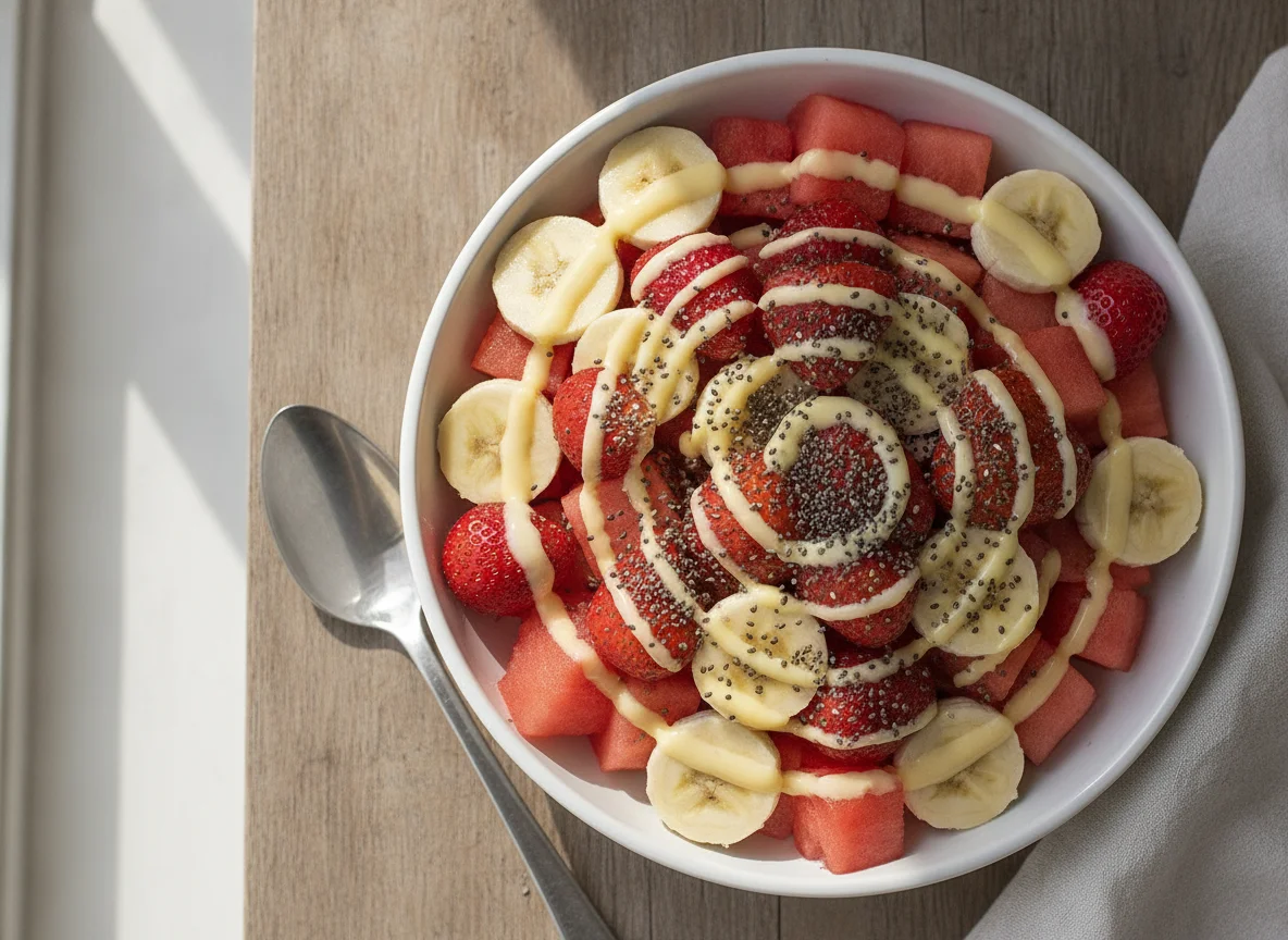 Salada de frutas com chia e leite condensado light photo