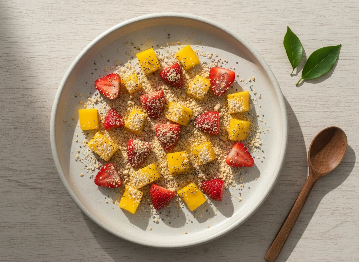 Salada de frutas com farinha e chia photo