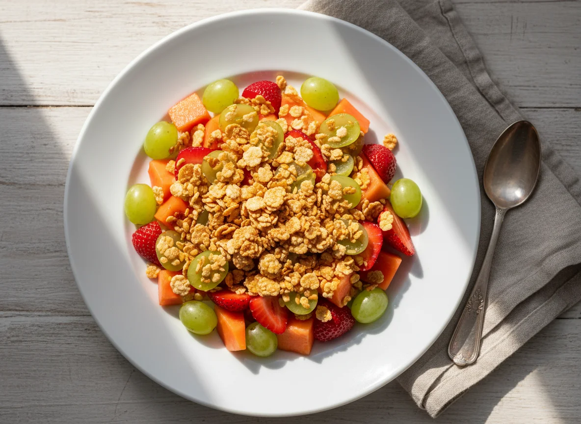 Salada de frutas com flocos de arroz photo