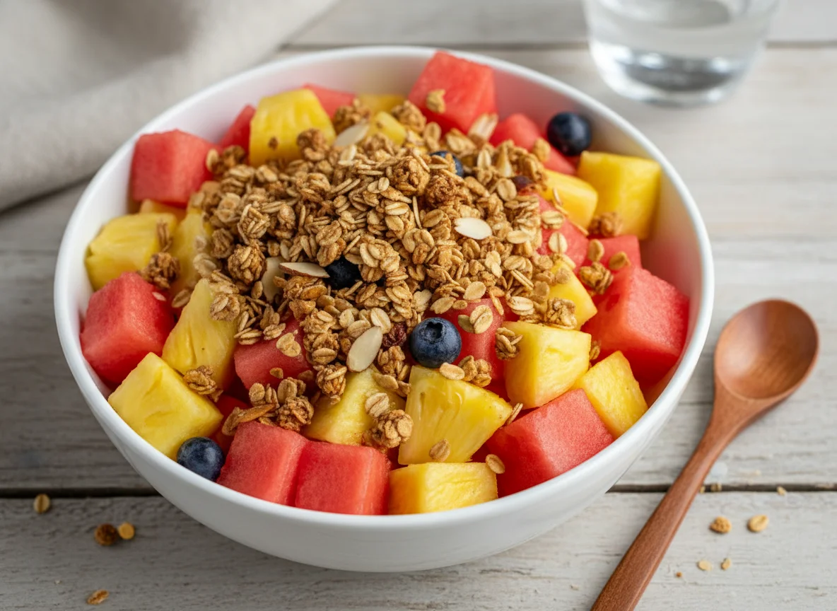 Salada de frutas com granola photo