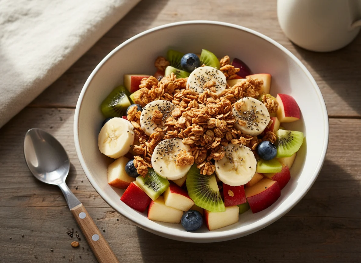 Salada de frutas com granola e chia photo