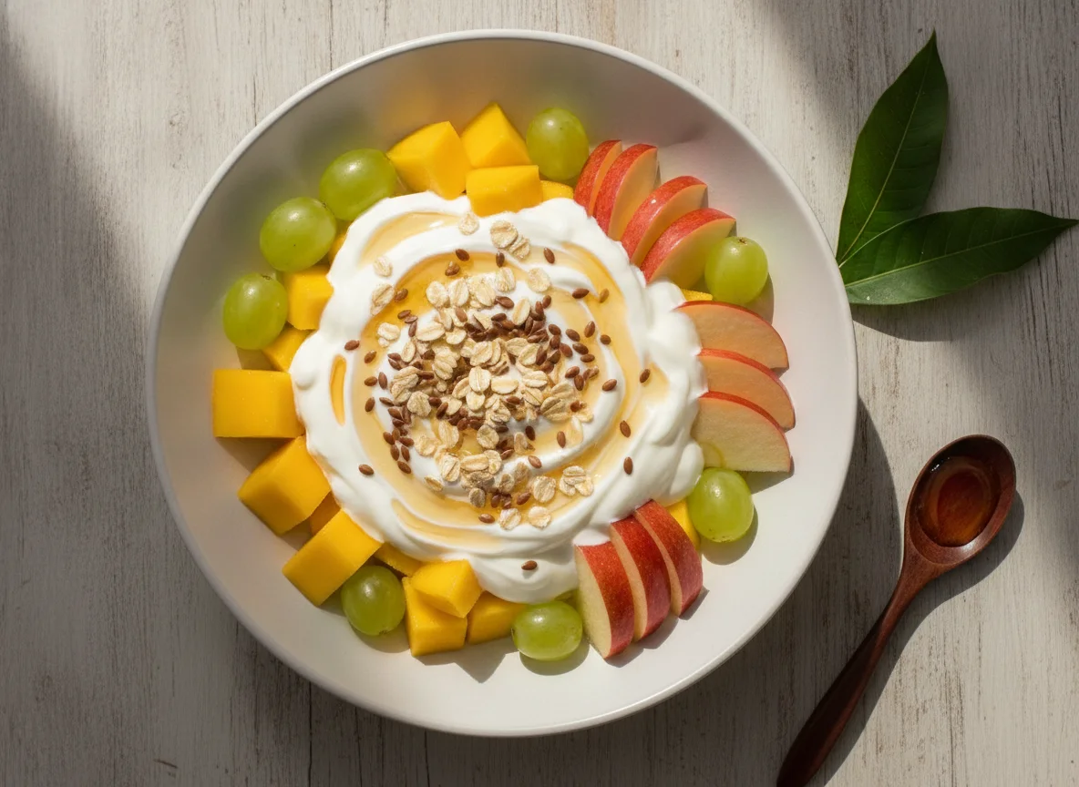 Salada de Frutas com Iogurte, Aveia e Linhaça photo