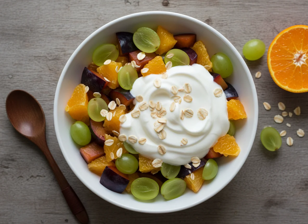 Salada de frutas com iogurte e aveia photo
