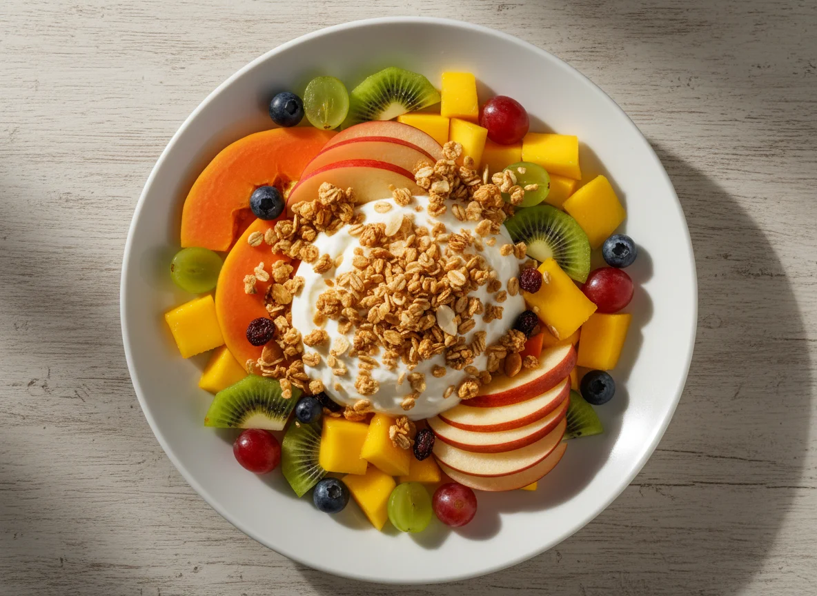 Salada de frutas com iogurte e granola photo