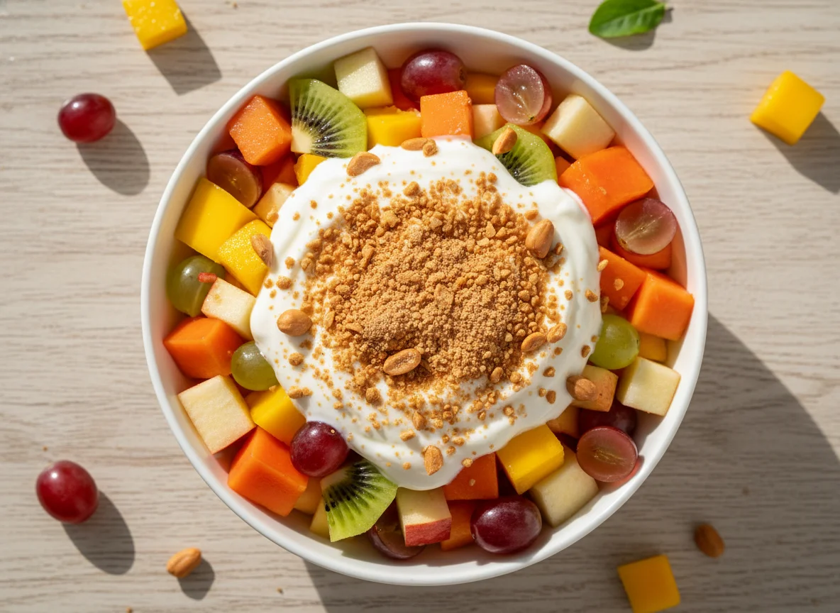 Salada de frutas com iogurte e whey protein photo