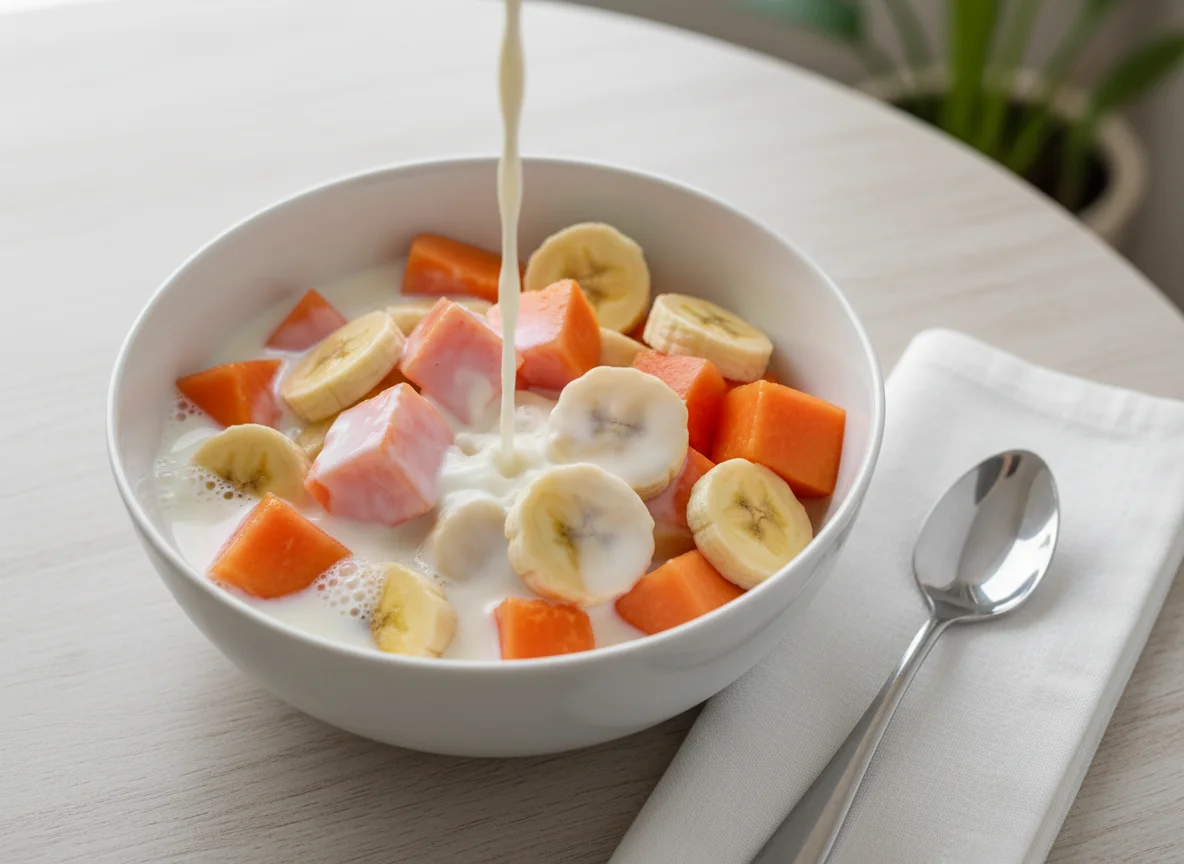 Salada de frutas com leite photo