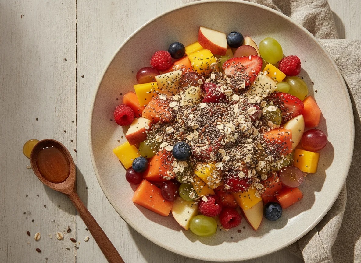 Salada de frutas com mix de sementes photo
