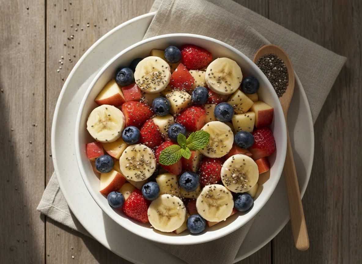 Salada de frutas com sementes de chia photo