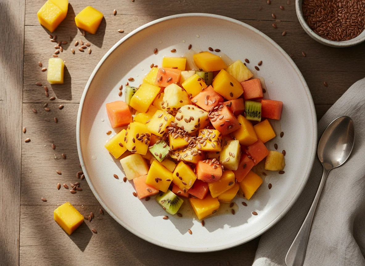 Salada de frutas com sementes de linhaça photo