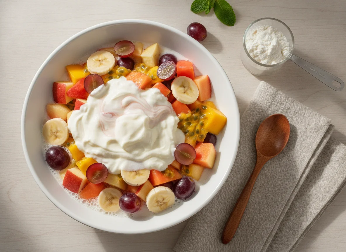 Salada de frutas com whey protein photo