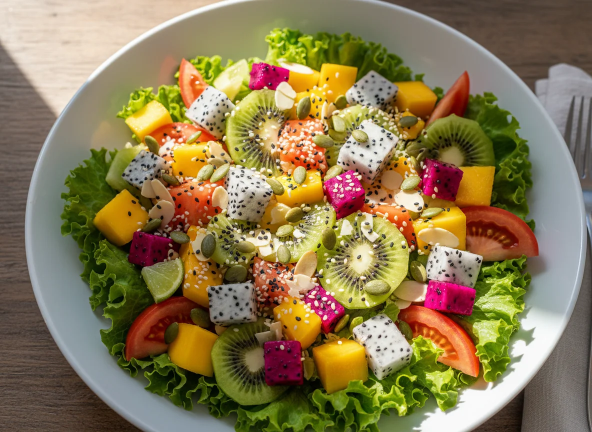 Salada de frutas e vegetais com sementes photo