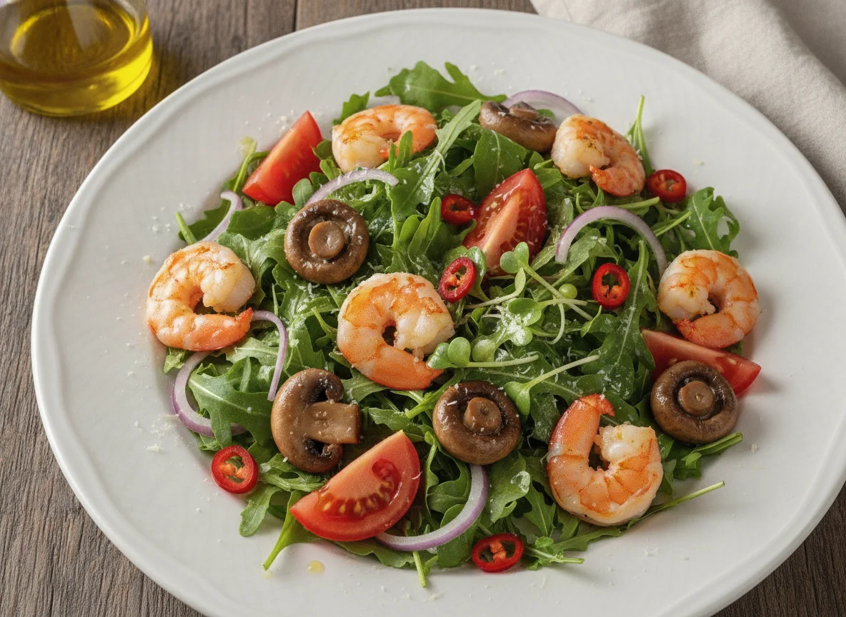 Salada de Frutos do Mar com Cogumelos e Rúcula photo