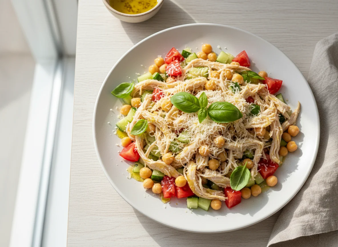 Salada de grão de bico com frango photo