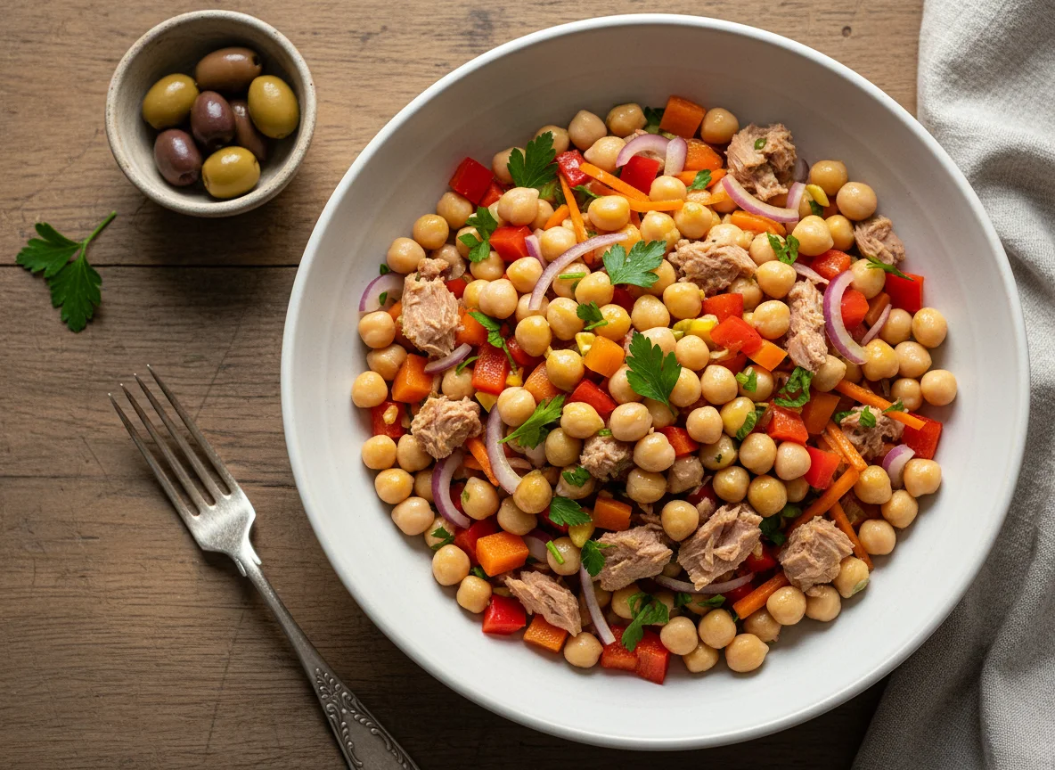 Salada de Grão-de-bico com Atum e Legumes photo
