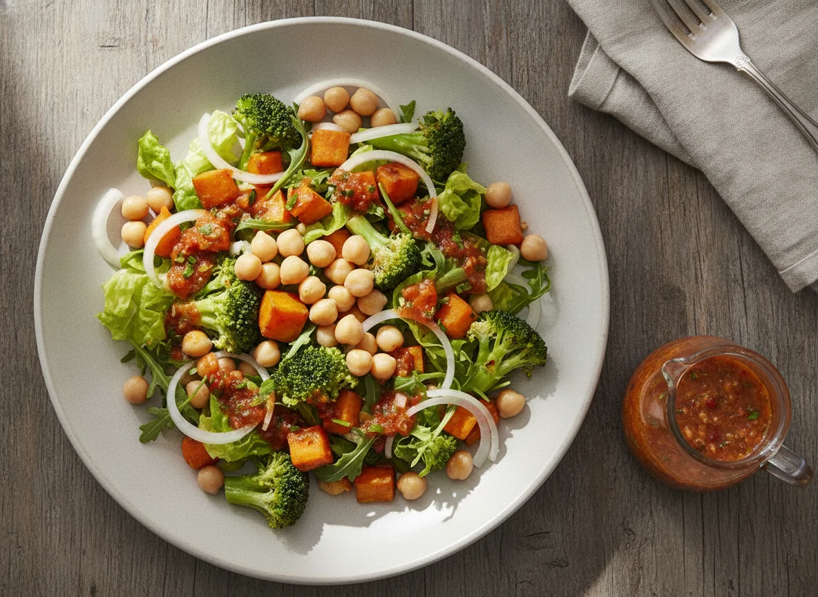Salada de Grão-de-Bico com Brócolis e Batata Doce photo