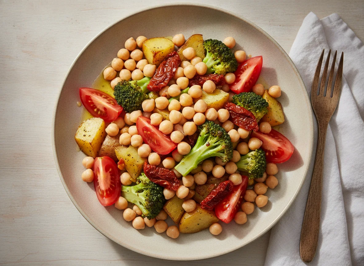 Salada de Grão-de-Bico com Brócolis e Tomate photo