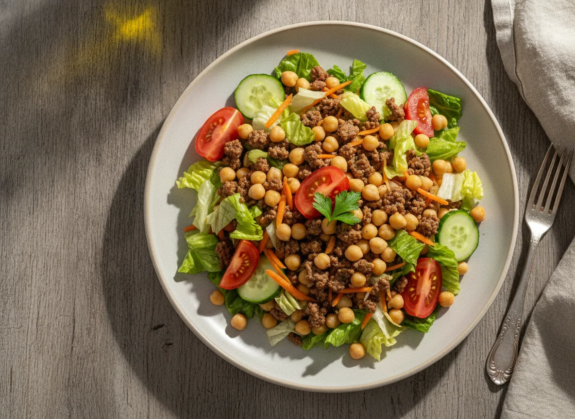 Salada de Grão-de-Bico com Carne Moída photo