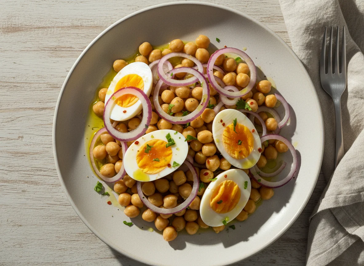 Salada de Grão-de-Bico com Ovo e Cebola photo