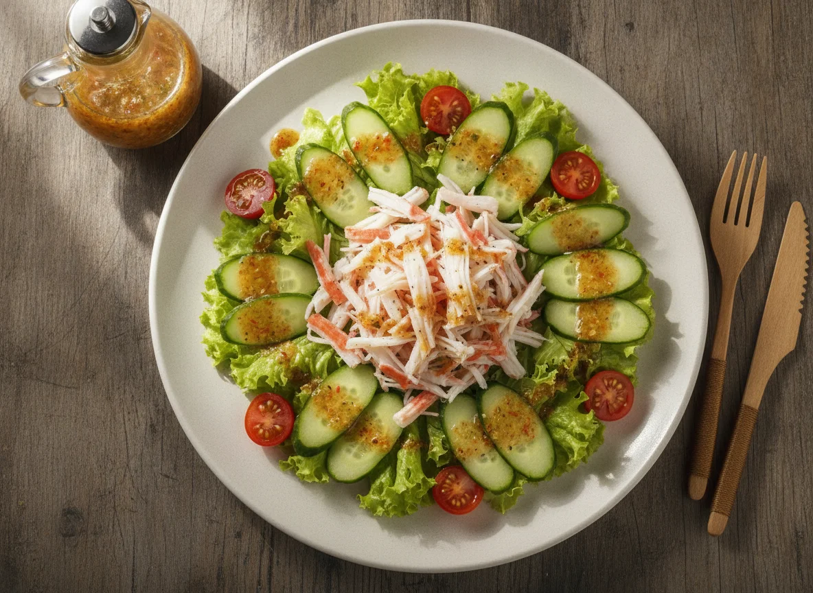 Salada de Kani com Alface e Pepino photo
