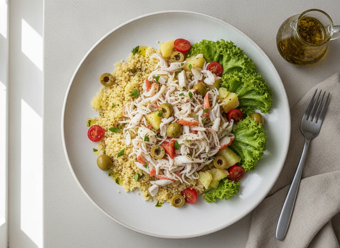 Salada de Kani-Kama com Cuscuz e Folhas photo