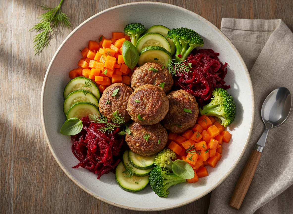 Salada de legumes com almôndegas photo