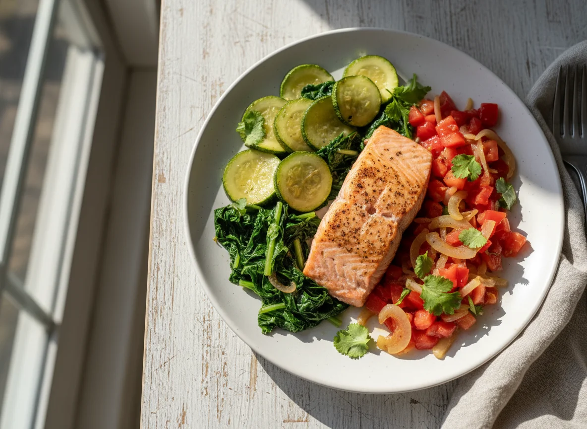 Salada de legumes com peixe photo