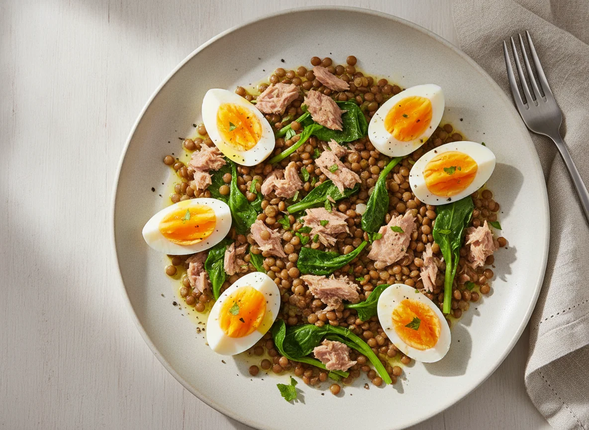 Salada de Lentilhas com Atum, Ovo e Grelos photo