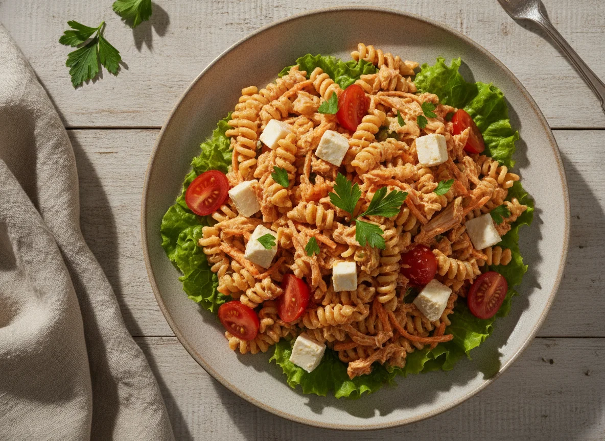 Salada de Macarrão com Frango Desfiado e Queijo Branco photo
