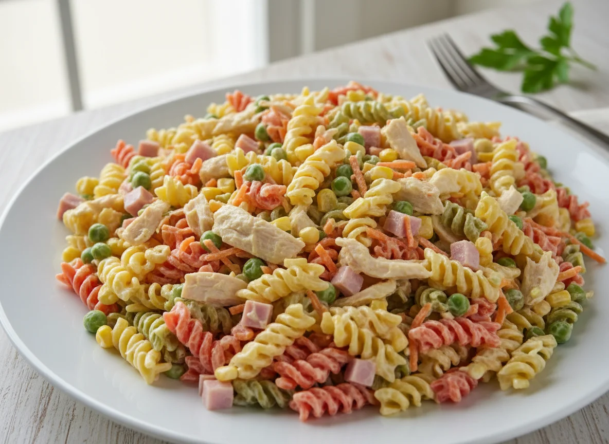 Salada de macarrão com frango e maionese photo