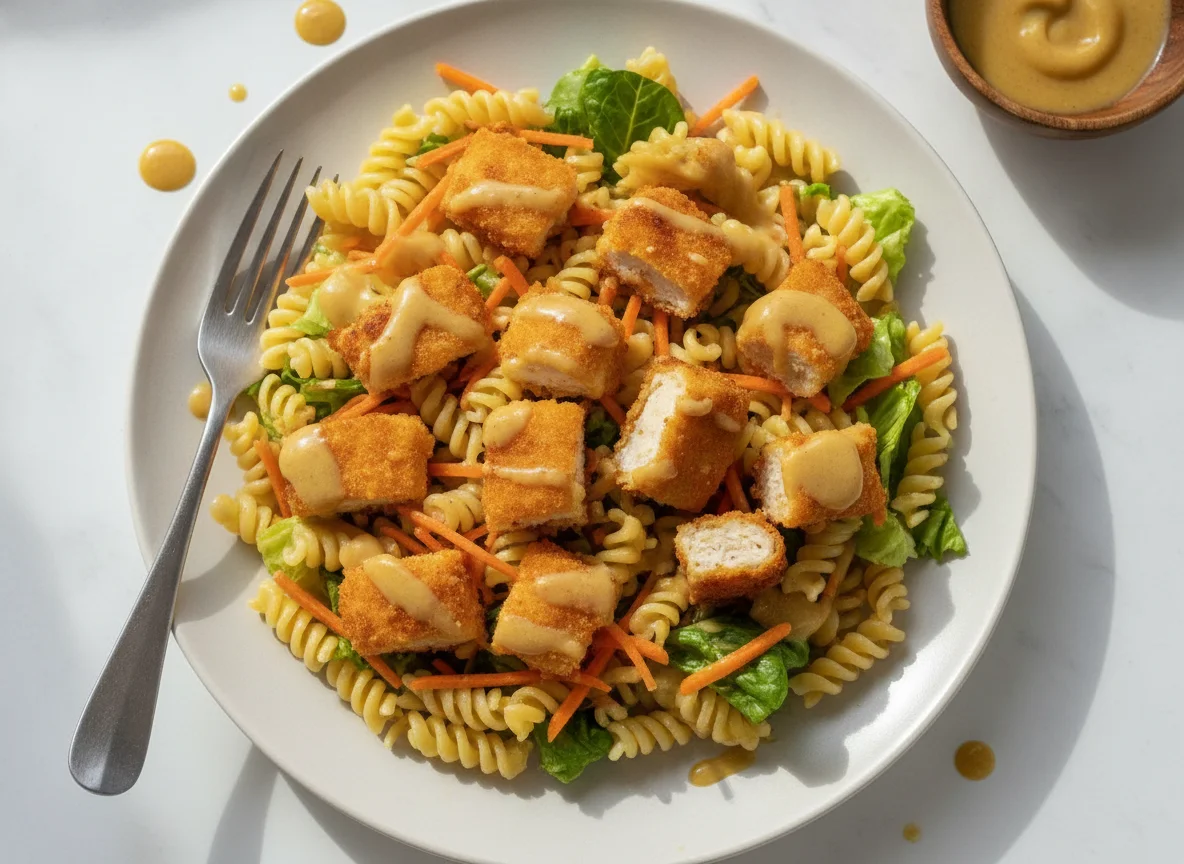 Salada de Macarrão com Frango Empanado e Cenoura photo